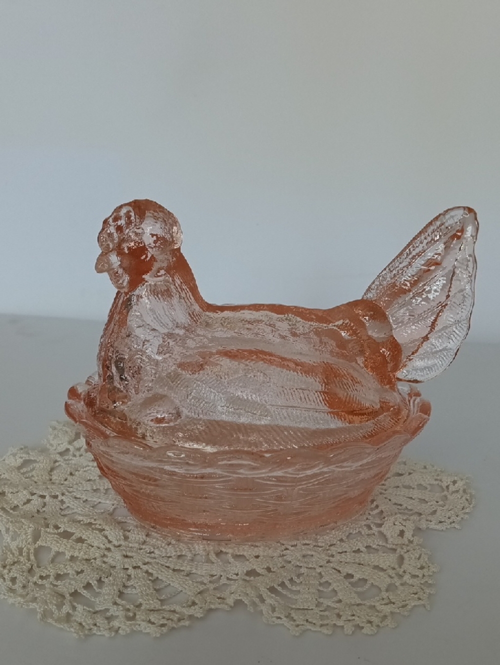 Pink Glass Hen on Nest Candy Dish Possibly L G Wright ( Same Mold)